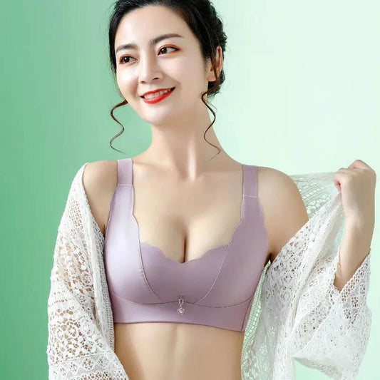 Ladies Large Size Stereotyped Sexy Thin Breathable Bra Without Steel Ring Gathered Chest Lift Adjustable Anti-sagging Bra