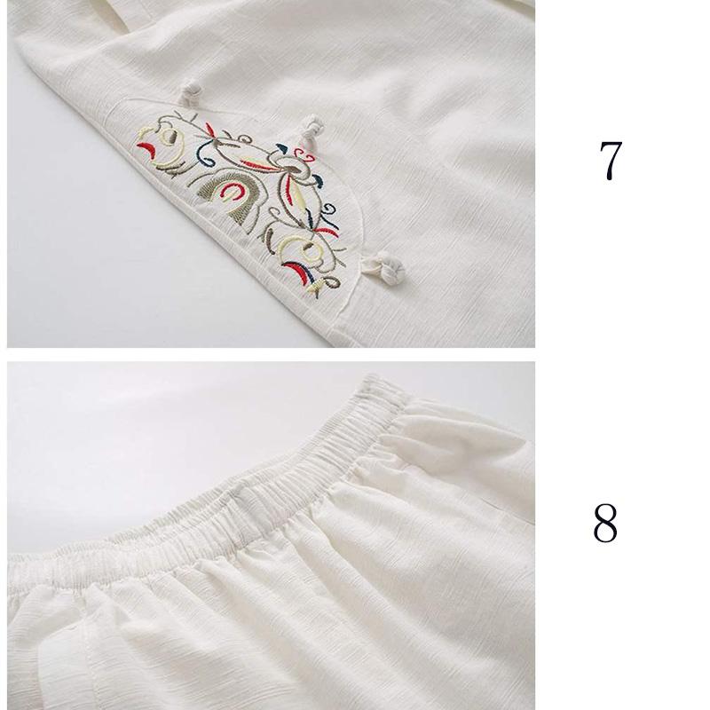 WTEMPO Cotton and Linen Retro Embroidery Women Spring and Summer Loose Solid Color Casual Trousers