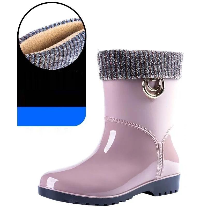 Rain Boots Women's Warm Low-tube Rubber Boots Mid-tube Water Shoes Kitchen Non-slip Rain Boots Plus Velvet Detachable Rubber Shoes