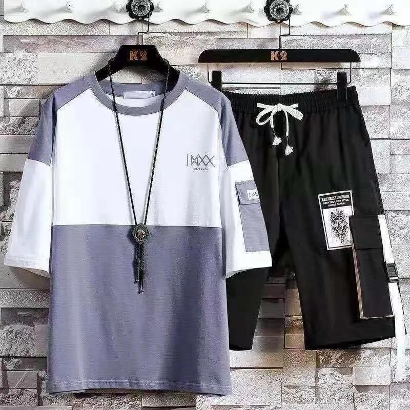 Summer Suit Male Teenager Student Korean Version Handsome Casual Sports Short-sleeved Shorts Boys Clothes Set