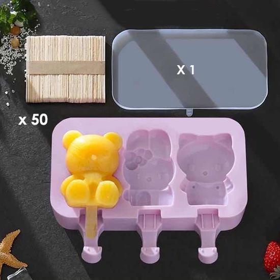 Homemade Food Grade Silicone Ice Cream Molds Ice Lolly Moulds Freezer Cartoon Ice Cream Bar Molds Maker with 50 Popsicle Sticks