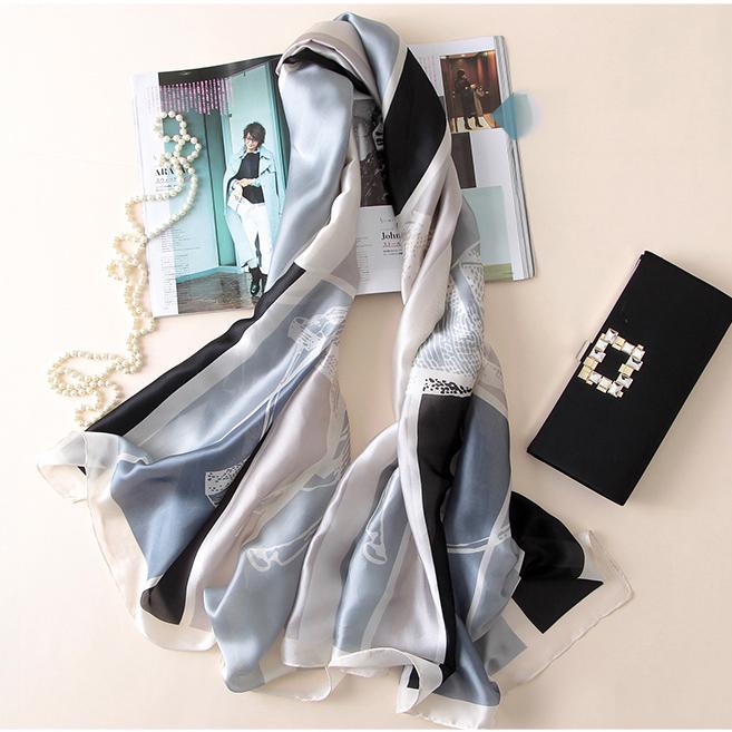 Scarves Ladies Delicate Soft Wrap Flower Printed Scarves Shawl Women Smmoth Silk Scarf