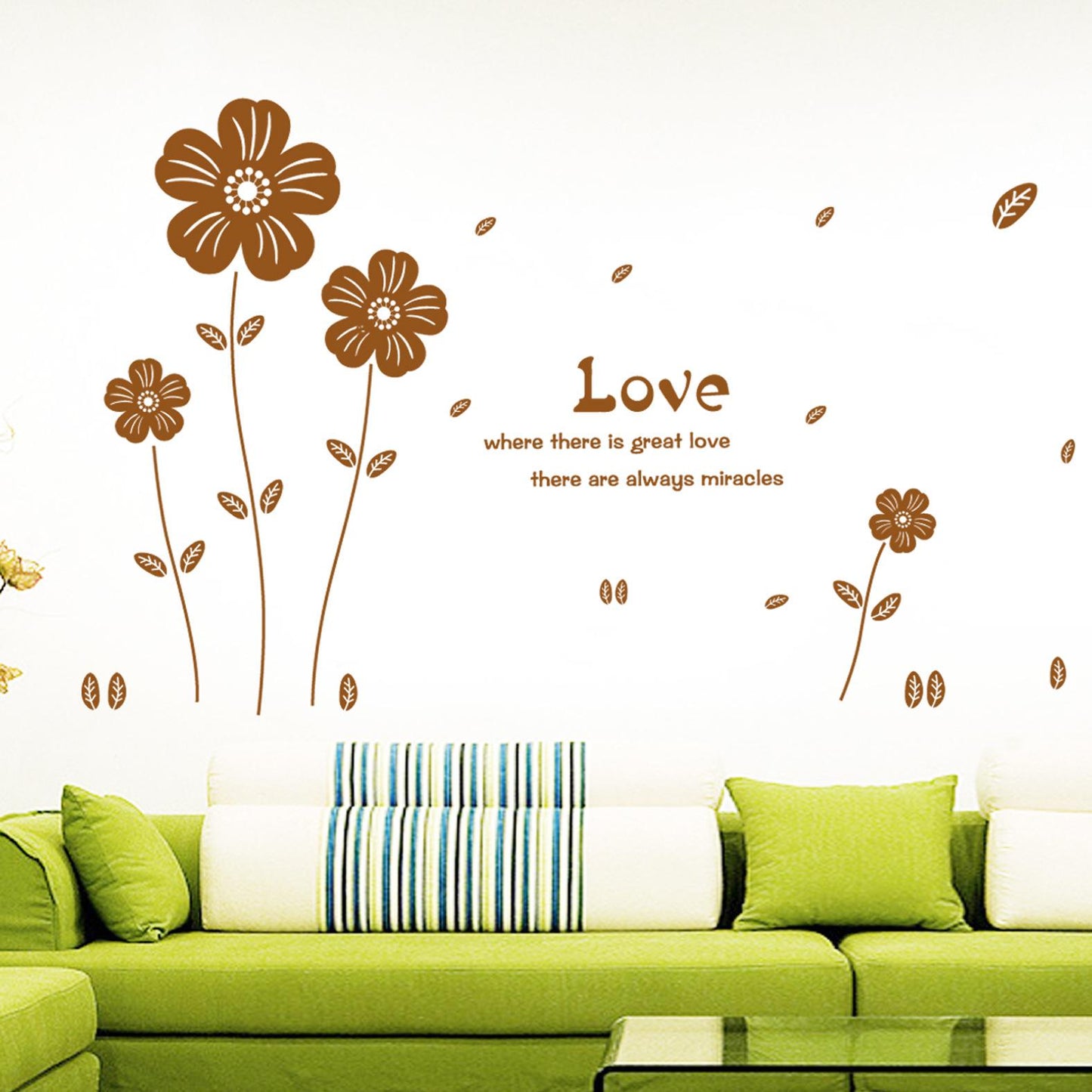 Living room bedroom decorated brown flowers wall stickers sofa TV background romantic love wallpaper