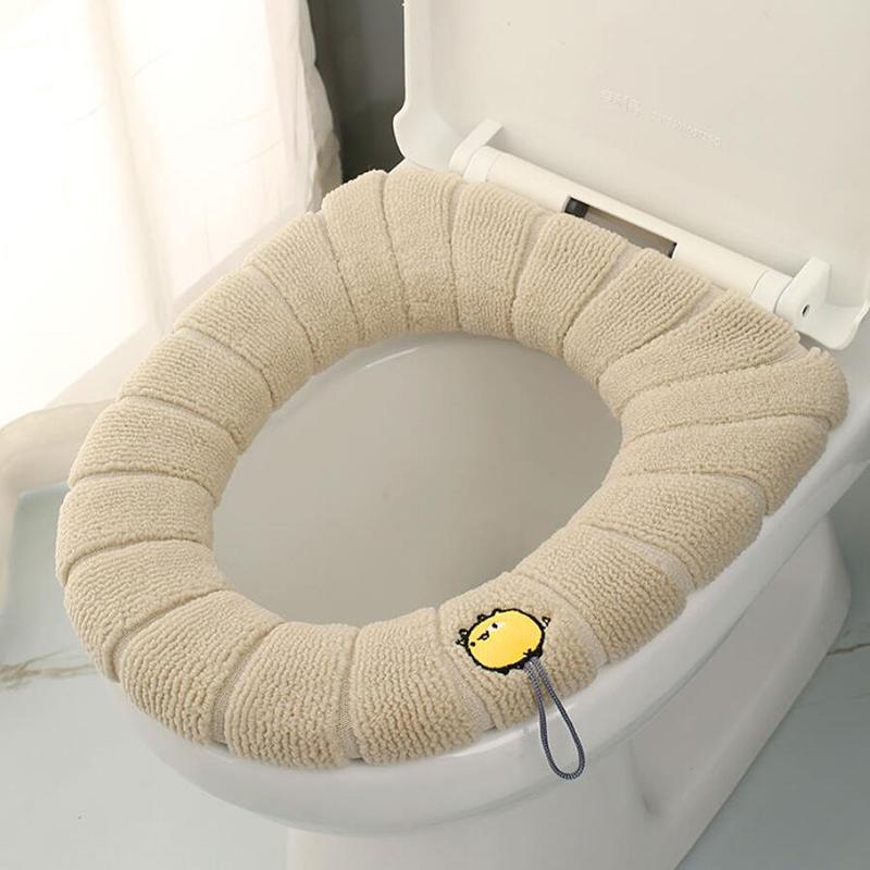 Toilet Seat Covers Winter Thickened Fleece Warm Washable Nordic Toilet Seat Pad Toilet Seat Cushion Bathroom Lavatory Cover Mat with Handle