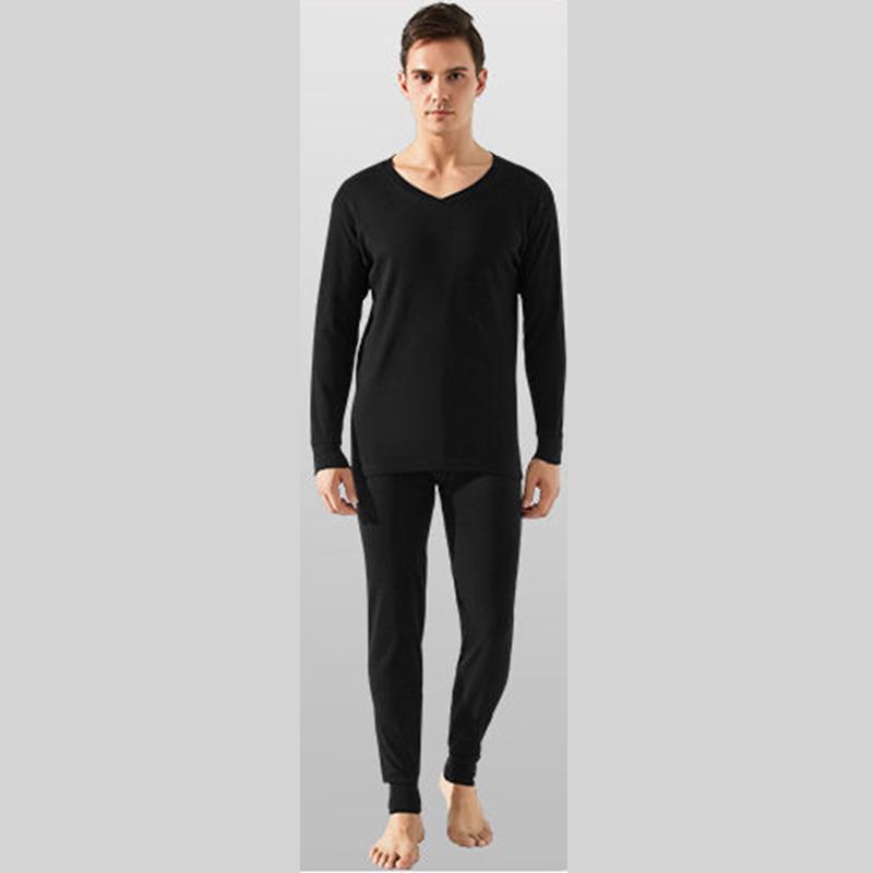 Men Winter Thermal Underwear V-neck Tops Pants Male Autumn Clothes Tight Suit Thicken Windproof Comfortable Soft Lining Long Sleeve High Elasticity