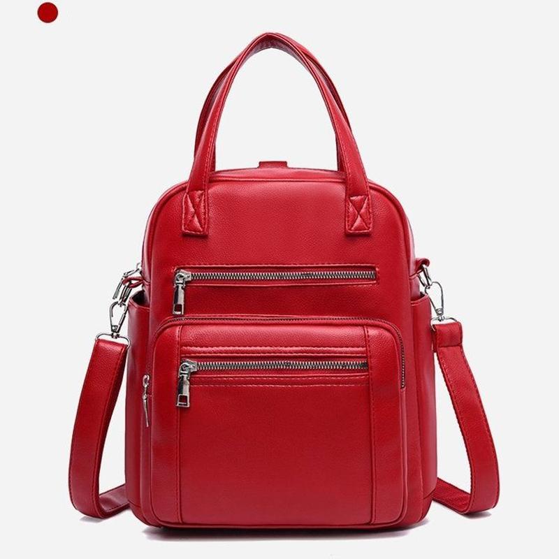 Women's Backpack Soft PU Leather School Satchel Casual Multilayer Large Capacity Elegant High Quality Travel Handbag and Messenger Bag