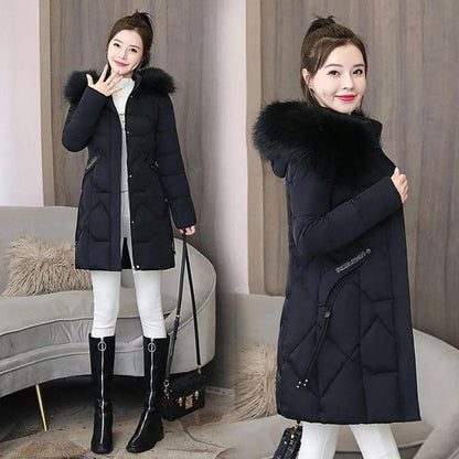 Down Jacket Winter Korean Fashion Big Fur Collar Mid-length Hooded Thick Warm Large Size Jacket Suitable for Women