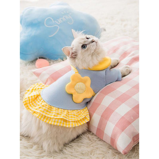 Cute Flower Dresses Cat Clothes Small Cats Pet Anti-hair Falling Clothes Dog Puppy's Autumn and Winter Clothes British Short Guard Outfit Pet Supplies