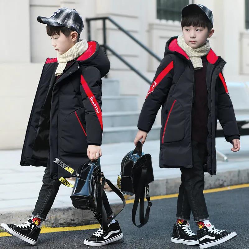 Boy's Mid-length Down Jacket Children's Winter Cotton Jackets Large Children's Thick Padded Coats Winter Hooded Children's Coat