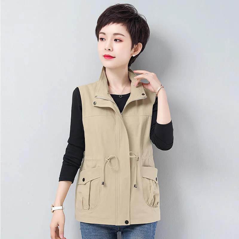 Spring and Autumn Women's Waist Waist Slimming Waistcoat Women's Short Loose Loose Mother's Wear Casual All-match Vest Waistcoat