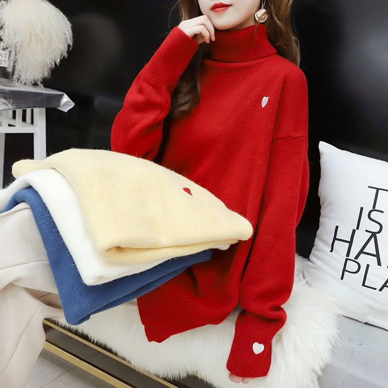 Women Fashion Solid Casual Knitted Sweater Female Turtleneck Pullover Ladies Sweet Loose Sweater