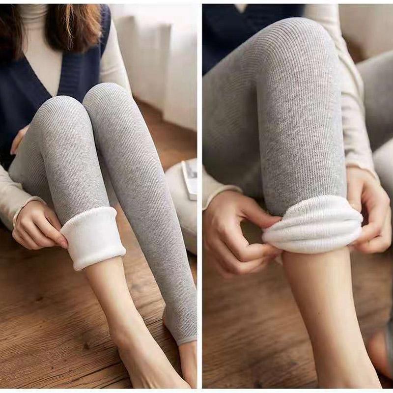 Winter Cotton Plus Velvet Thick Thermal Storage Leggings Outer Wear Thin One-piece Pants Large-size High-waist Cotton Vertical Striped Thermal Pants