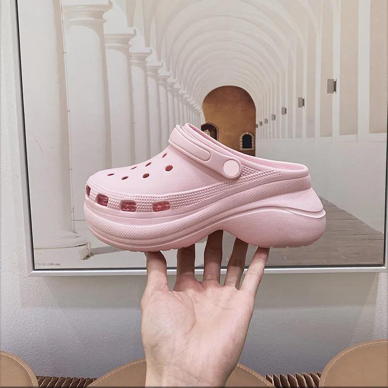 Baotou Slippers Women Wear Thick Soles To Increase Dad Non-slip High-heeled Sponge Cake Hole Shoes Beach Shoes Comfortable and Light