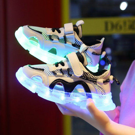 Mesh luminous shoes children's soft bottom girls fluorescent shoes boys light shoes shoes will glow