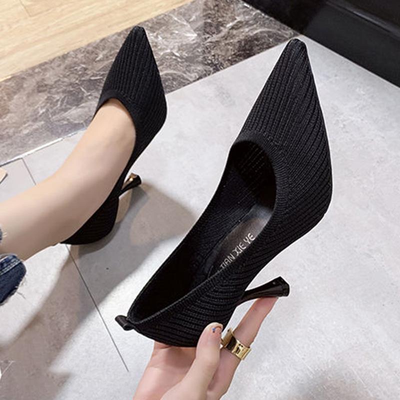 Flying Woven Single Shoes Women Spring and Autumn Pointed Toe Breathable High Heels All-match Nude High Heels Stiletto Shoes