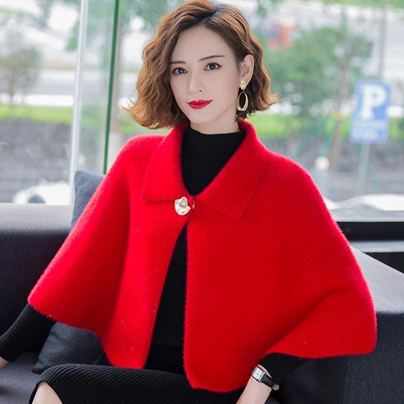 Cloak-style Outer Solid Color Shawl Jacket Women's All-match Cardigan with Temperament Shawl To Keep Warm and Comfortable