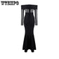 Slash Neck Dress Striped Women Long Sleeve Slim Evening Gowns Lady Cocktail Party Vestidos