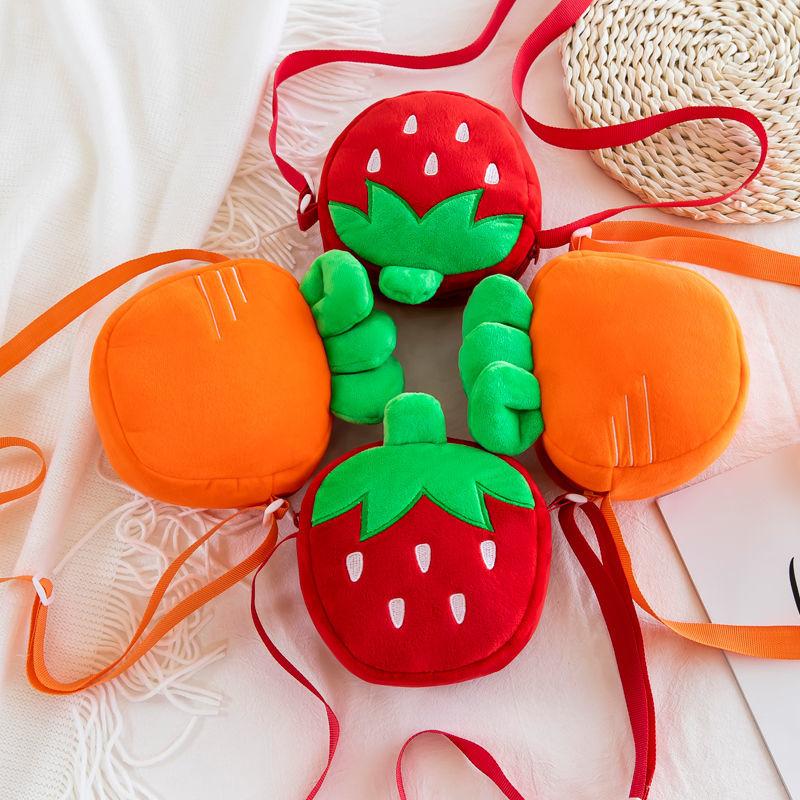 Cute Strawberry Plush Bag Cartoon Carrot Small Round Bag Children's One Shoulder Plush Bag Lovely Kids Birthday Gift