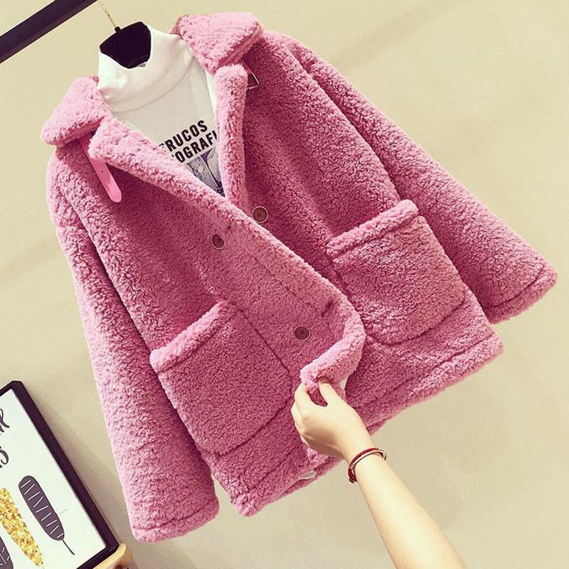 Fashion Trend Lamb Plush Women's Jacket Autumn and Winter Loose Plus Velvet Thick Fur One Short Grain Velvet Jacket