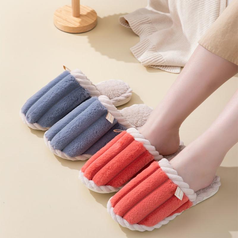 Cotton Slippers Women Thick Bottom Skin-friendly Comfortable Home Silent Floor Slippers Couple Plush Cotton Slippers Men Winter