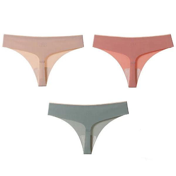 4Pcs/Set Women's Large Size Thong Female Ice Silk Seamless Charming Underpants Mid-waist Sports Girl's Solid Color Briefs