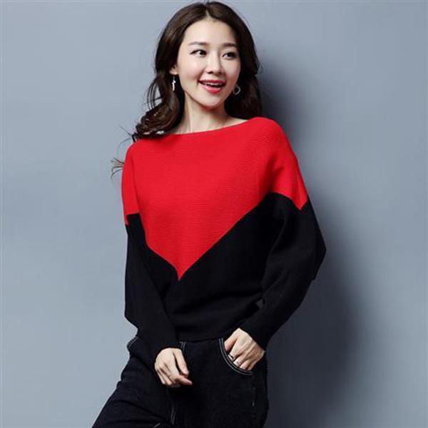 Autumn and Winter Fashion Bawting Top One-neck Bottoming Pullover Sweater Women Loose All-match Sweater