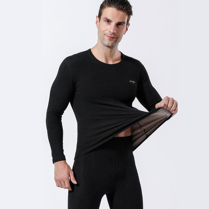 Men Winter Autumn Plus Velvet Thicken Thermal Underwear Tight Suit High Elasticity Wearable Comfortable Soft Lining O-neck Long Sleeve Breathable Warm