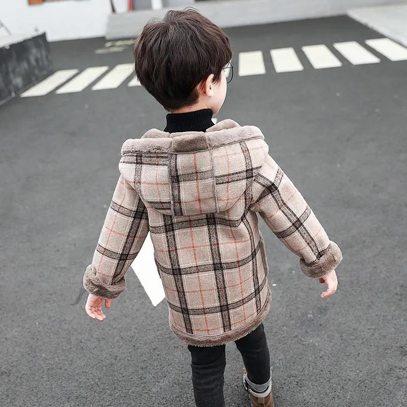 Children's Clothing Boys Woolen Coat Autumn Winter Foreign Style Baby Plus Velvet Outerwear Trend Windbreaker Small Children Winter Thickening Coat