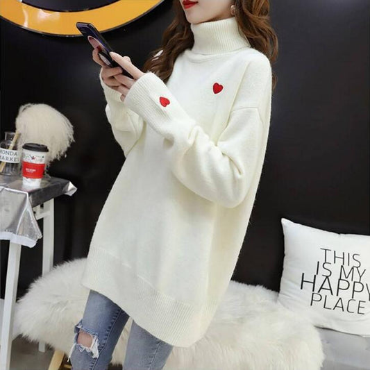 Women Fashion Solid Casual Knitted Sweater Female Turtleneck Pullover Ladies Sweet Loose Sweater