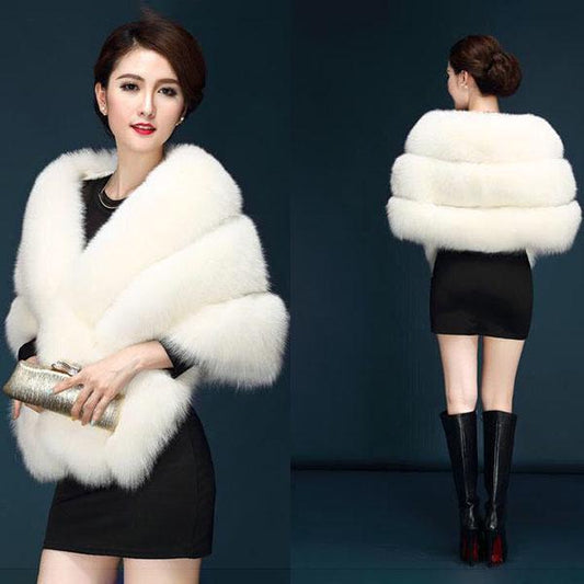 Autumn Winter Faux Fur Shawl Coat Women's Cheongsam Wedding Capes with  Slim Fit  Faux Fox Fur Warm Shawls and Wraps