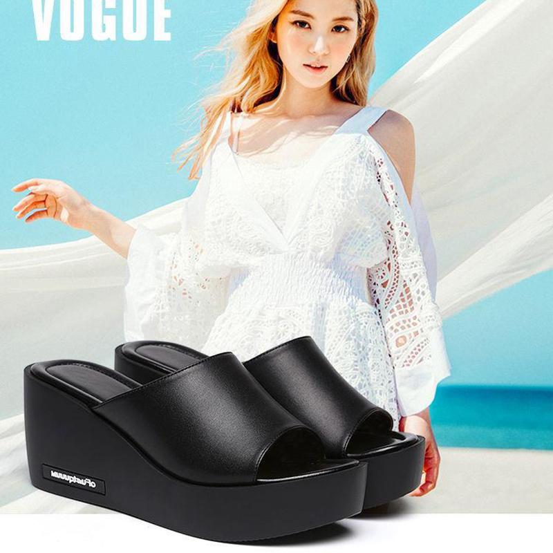 Increased Slope Heel Ladies Sandals Non-slip High-heeled Thick-soled Flip Flops Outer Wear Women's Shower Sandals Fish Mouth High-heeled Sandals