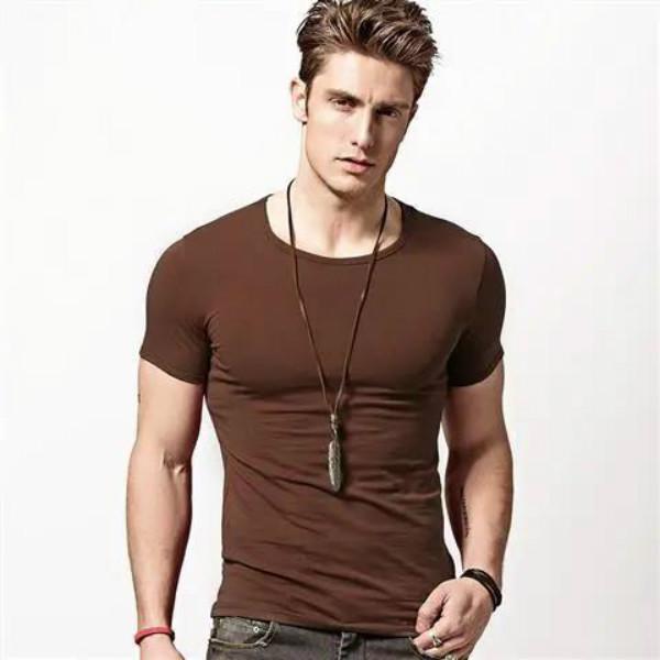 Men's Slim T-shirt Short-sleeved Sports Stretch Solid Color Round Neck Bottoming Shirt Fitness Half-sleeved Top Summer Tide