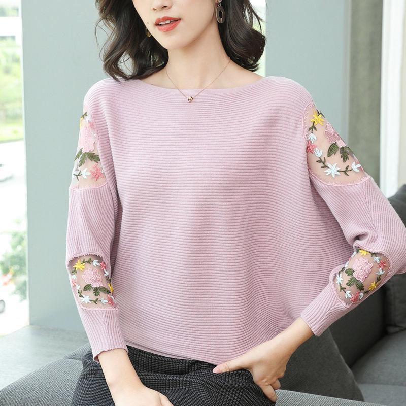 Spring Women's Blouse Loose Lace Hollow Knitwear Long-sleeved One-shoulder Sweater Women Short