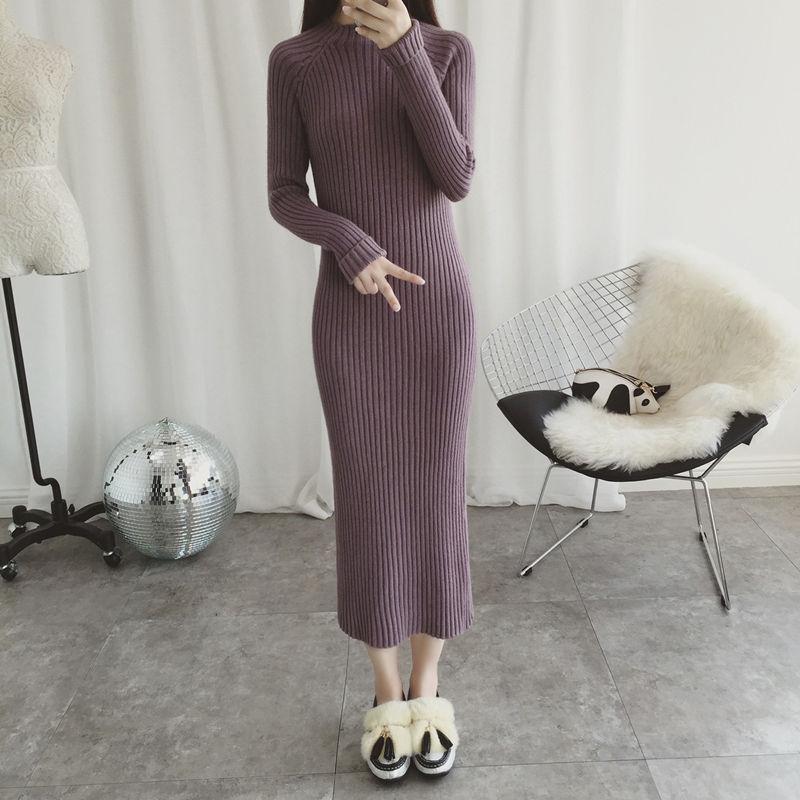 Woman Medium and Long Section High Collar Sweater Winter Knitting Sweaters Skirt Large Size Sweater