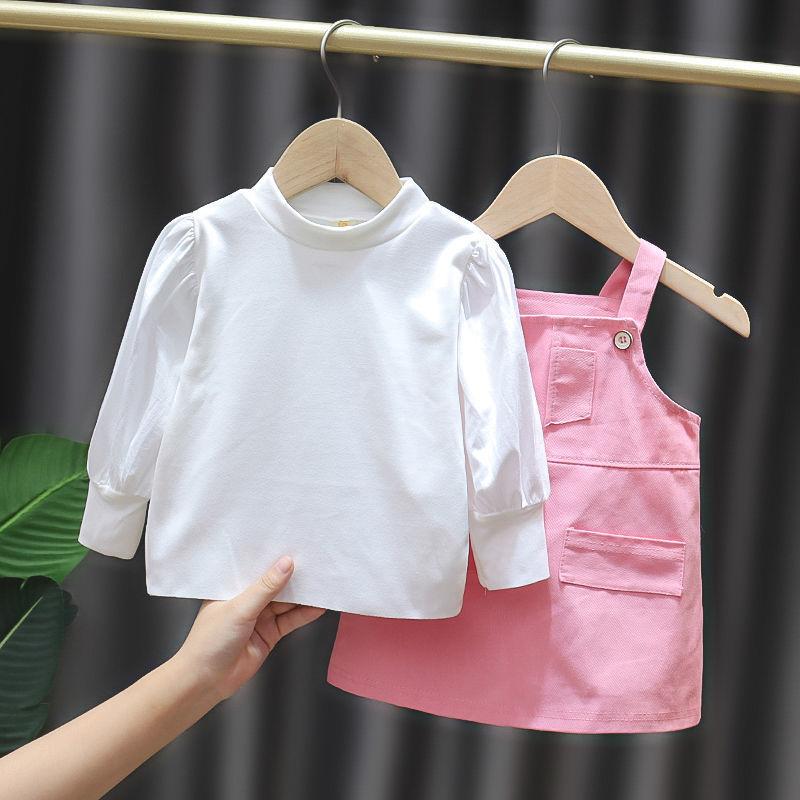 2PCS Children Clothing Set Spring Summer Girls Suits Printing Long Sleeve Tops + Suspender Skirt Clothing Set