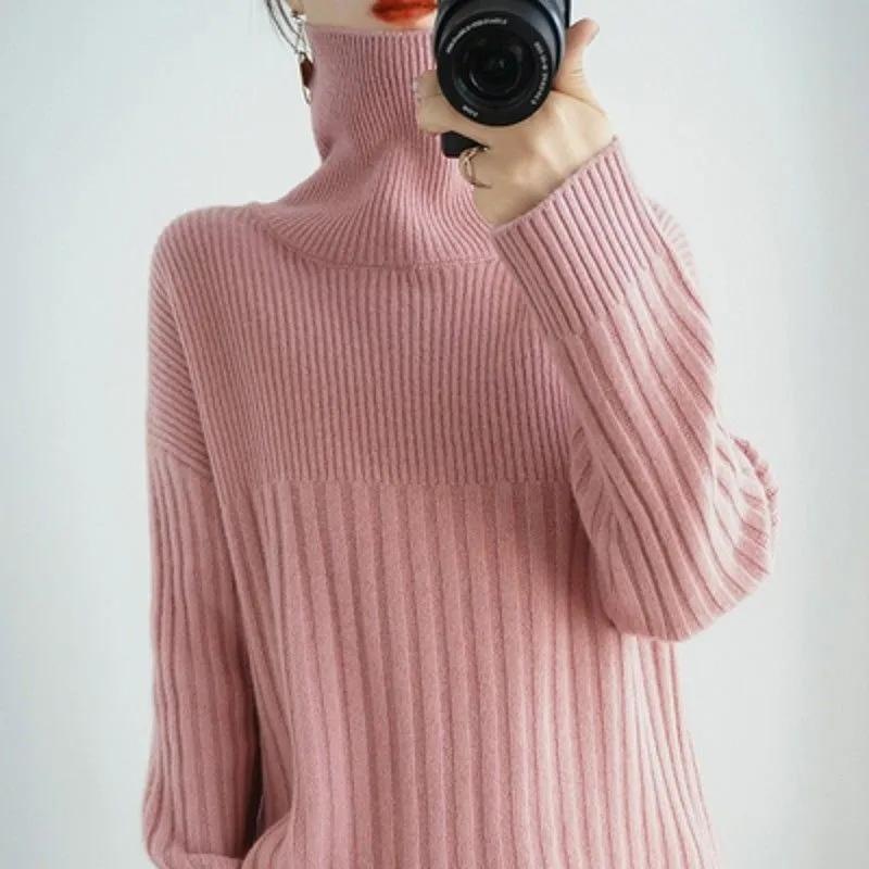 Autumn Winter Turtleneck Sweaters Thick Pullover Sweater Women's Solid All-match Fashion Knitted Bottoming Tops