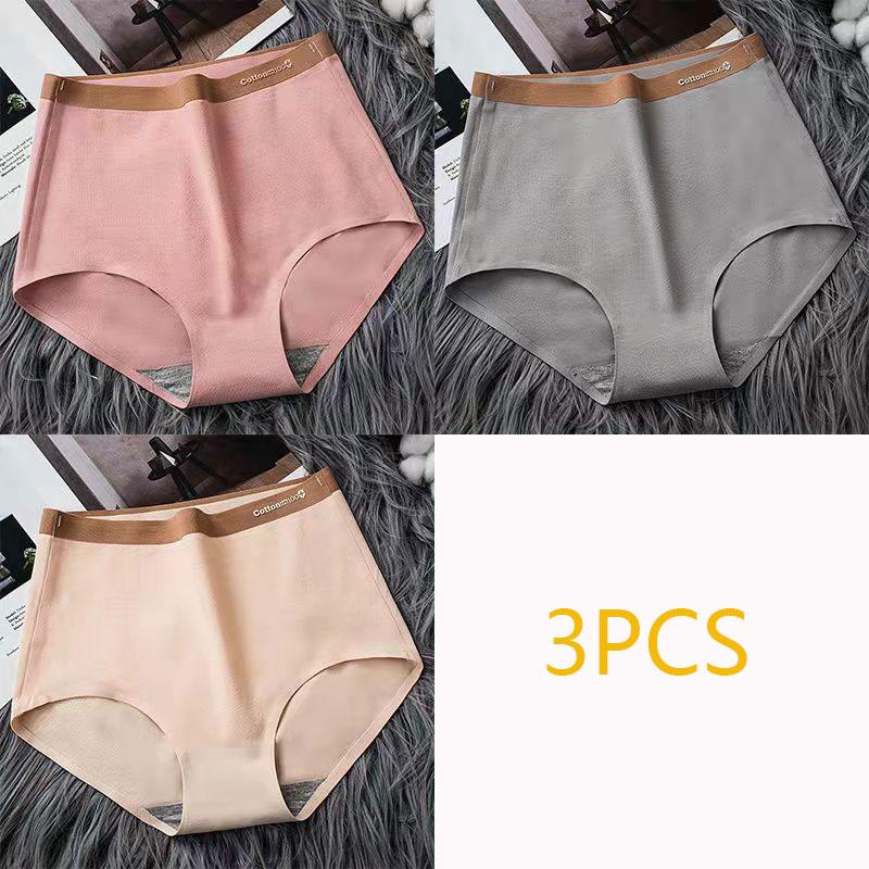 3PCS High Waist Underwear Women's Cotton Antibacterial Seamless Belly Tightening Plus Size Breathable Briefs