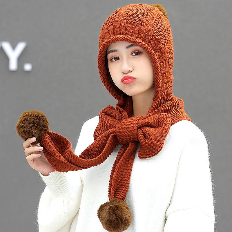 Wool Hat Female Winter All-match Scarf Cap Winter Cute Ear Protection Thick Warm Knitted Hat