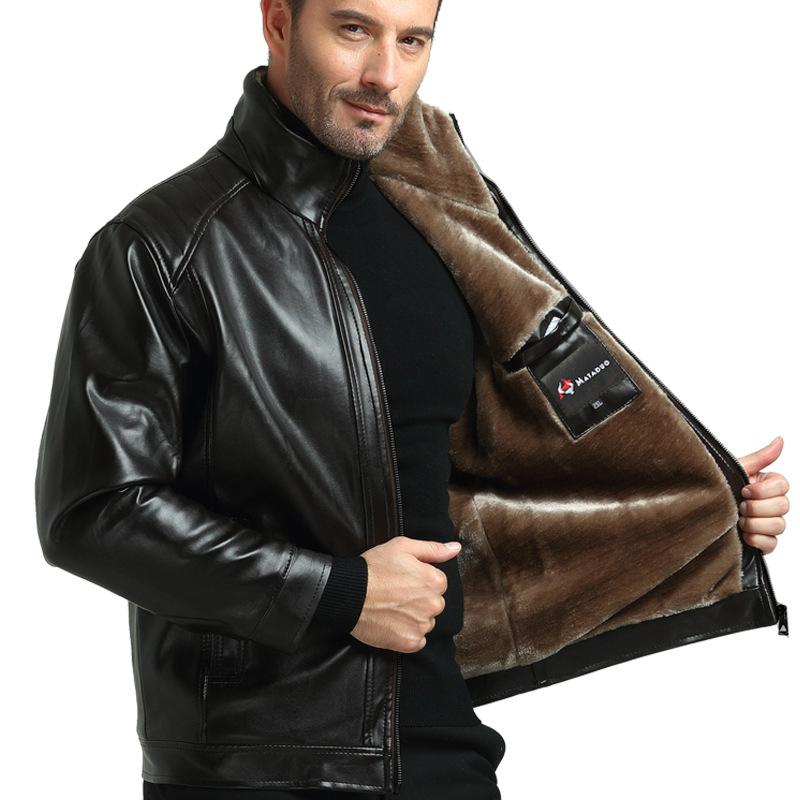 Men's Stand Collar Fur Jacket Thicken Jacket Waterproof Jacket Windproof Warm Leather Padded Jacket