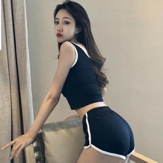 2PCS Summer Camisole Short-sleeved Shorts Two-piece Sports Yoga Suit Women's All-match Outer Wear Bottoming Slim Homewear Suit Athletic Girls Sets