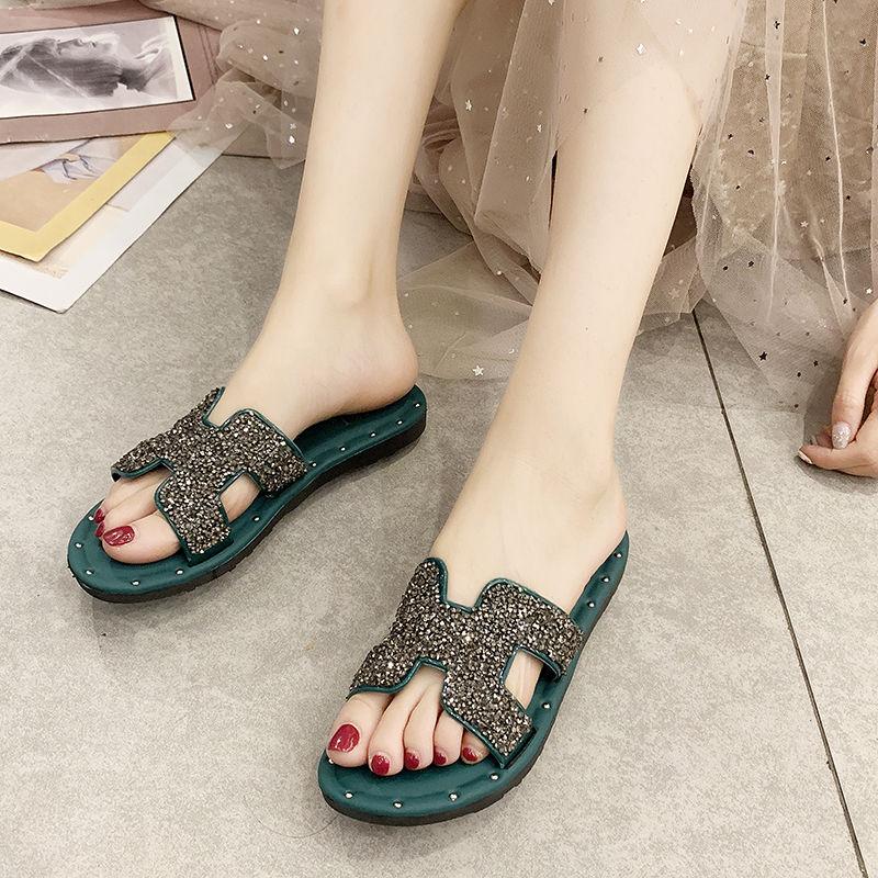 Slippers Women's Summer Wear Non-slip Go Out Women's Sandals Shiny Sandals and Slippers Soft Bottom Non-slip Flat Sandals