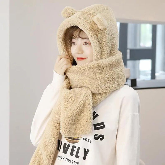 Winter Scarves Cashmere Warm Scarf Hat Pockets Gloves All in One Fashion Kawaii Women Hooded Scarfs Fur Shawls Cute Cat Ear