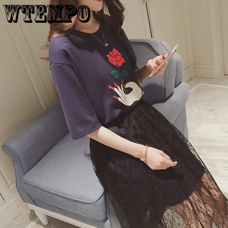 4XL plus size Women Clothes 2019 Letter Print Short Sleeve Cotton T shirt Patchwork Mesh dress