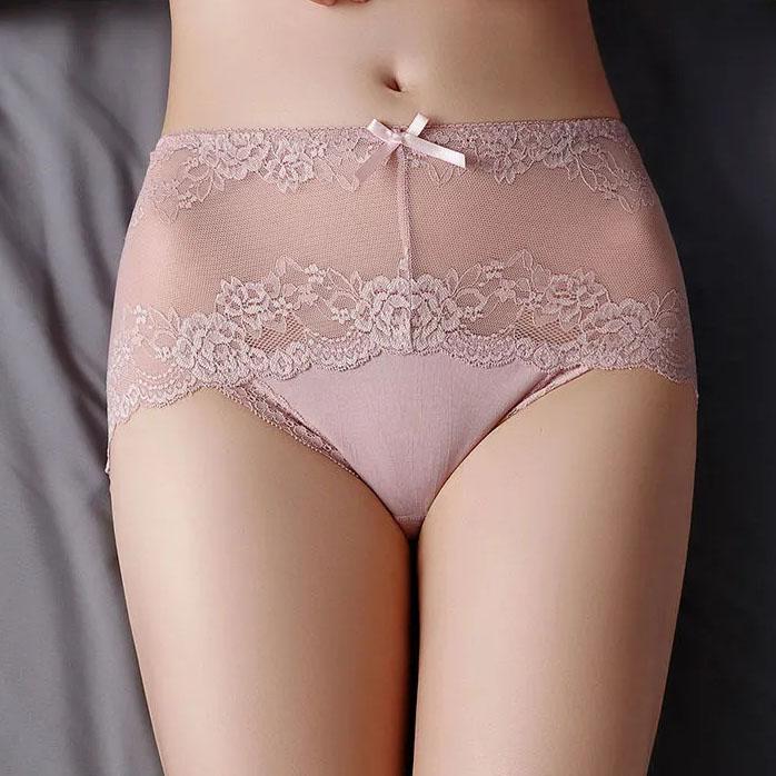 4Pcs/Set High Waist Solid Color Seamless Lace Underpants Women's Spring Summer All-match Large Size Causal Soft Briefs