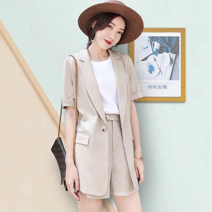 Summer Temperament Short-sleeved Small Suit Jacket Female Shorts Casual Suit Two-piece Suit Casual Suit Suit Elegant Temperament