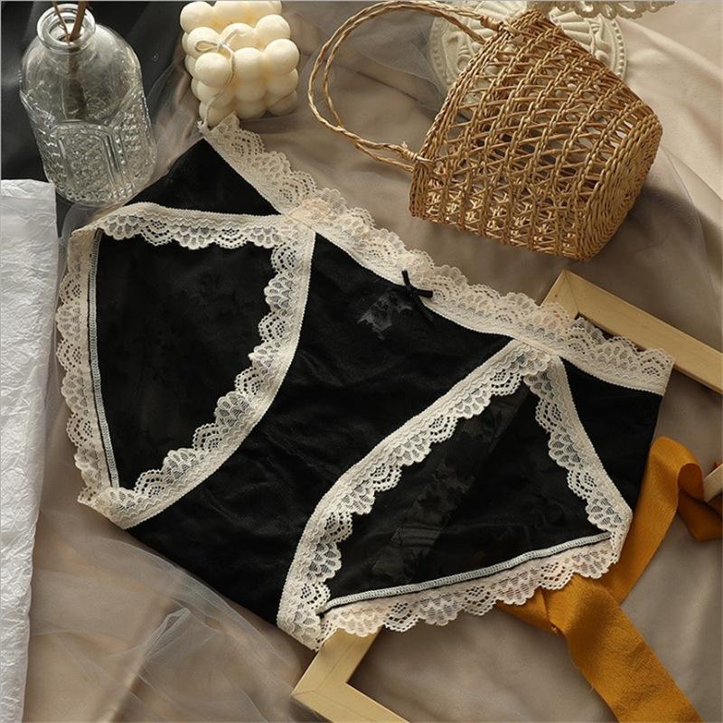 5Pcs/Set Spring Summer Lace Underpants Ladies Large Size Ice Silk Panties Solid Color Low Waist Seamless Briefs