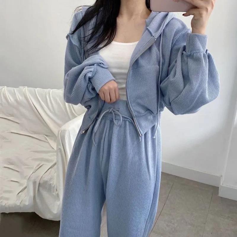 Autumn and Winter Age-reducing Women's Sports Suits Candy-colored Hooded Sweater Coats High-waisted Mopping Pants Casual Sports Suits Yoga Clothes