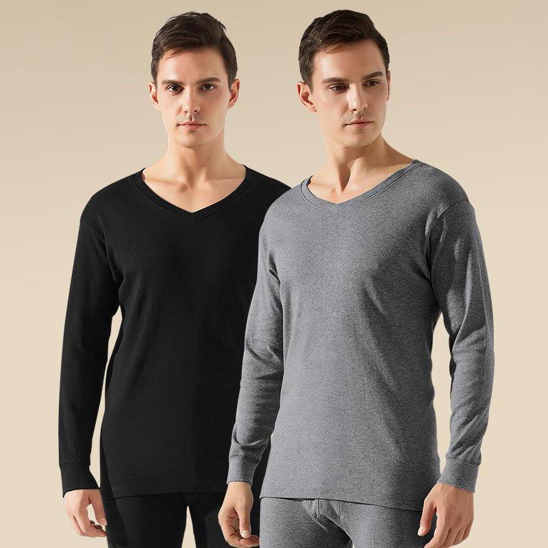 Men Winter Thermal Underwear V-neck Tops Pants Male Autumn Clothes Tight Suit Thicken Windproof Comfortable Soft Lining Long Sleeve High Elasticity