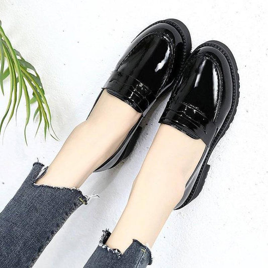 Small Leather Shoes Thick Heels All-match Work Work Professional Black British Style Lazy Shoes Single Shoes Women's Soft Uppers