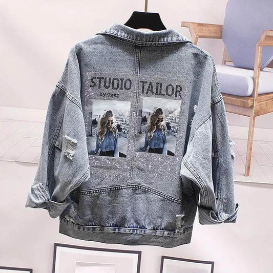 Embroidered Denim Jacket Women Spring and Autumn Loose Casual All-match